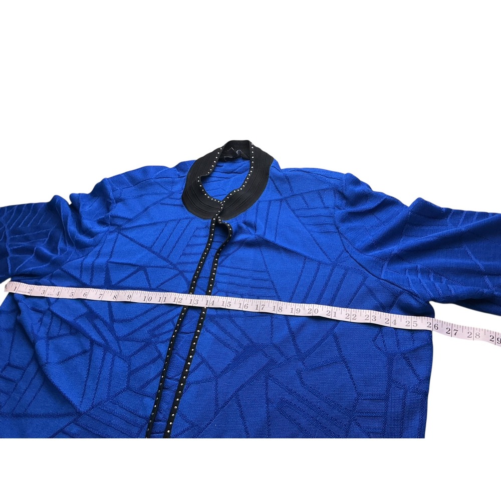 Ming Wang 2X Royal Blue Geometric Textured Studded Open Front Knit Cardigan - Picture 12 of 12